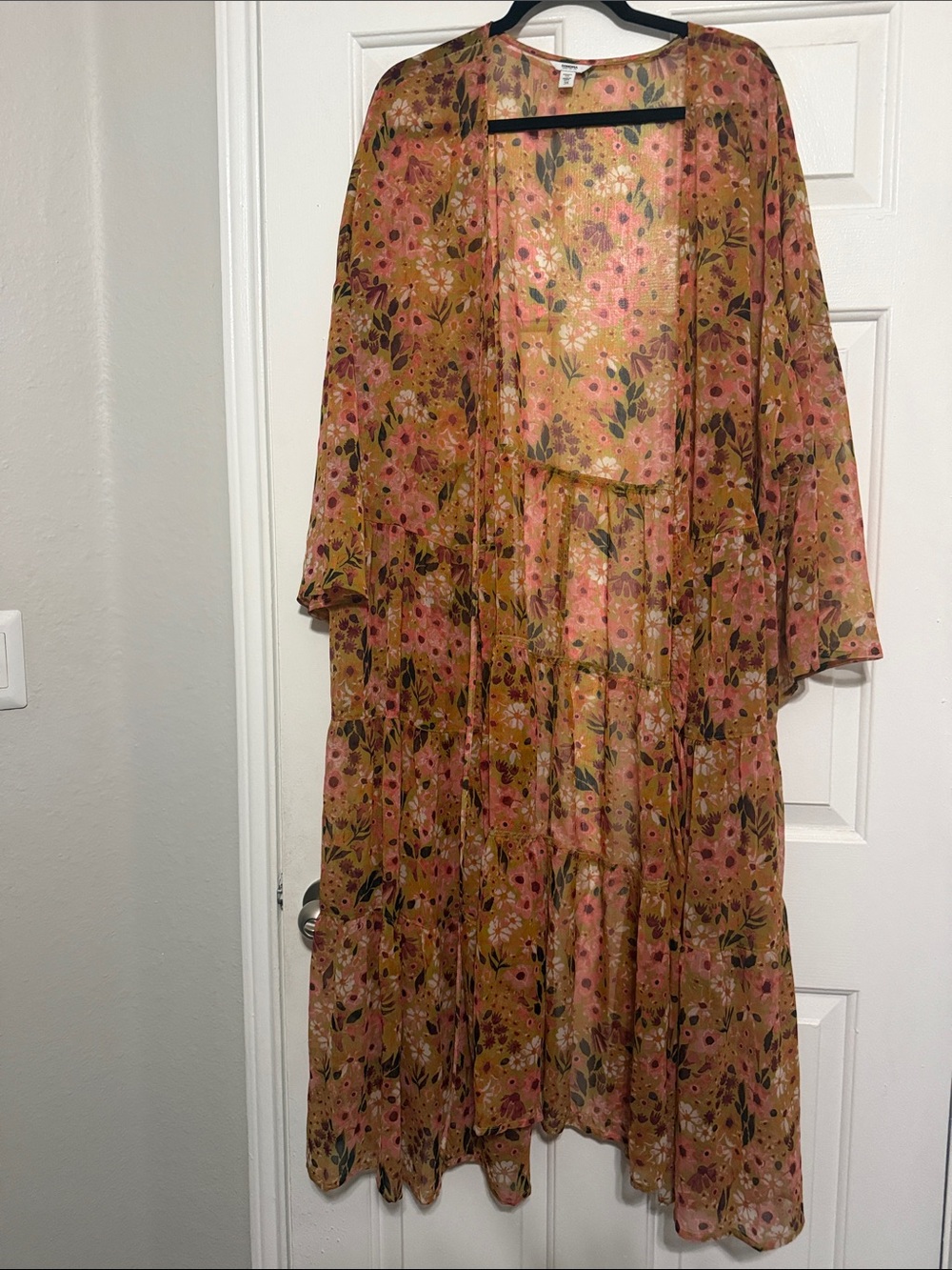 Sonoma Floral Sheer Duster in Mustard and Pink